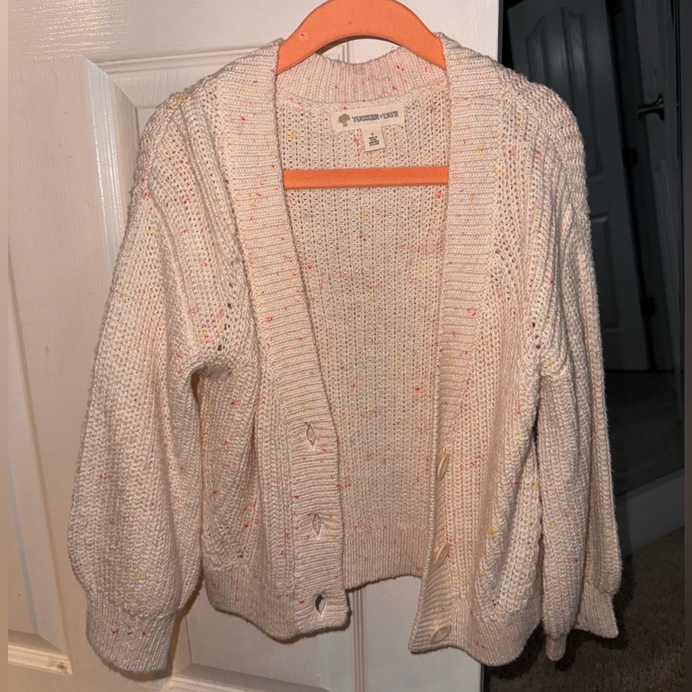 Tucker + Tate Cream Knit Cardigan with Speckles